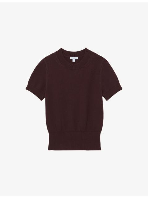 REISS Anita Short-Sleeve Cotton and Wool-Blend Top