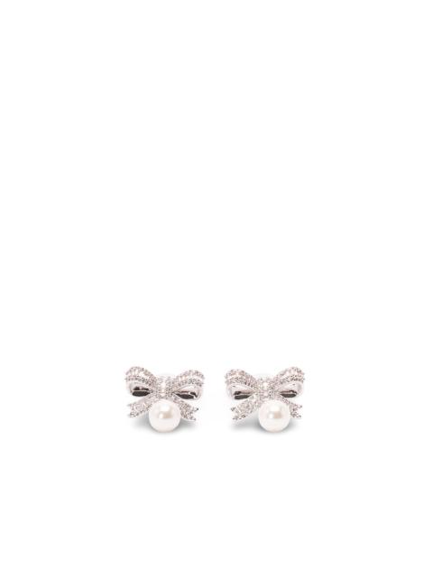 self-portrait Crystal Bow Pearl Droplet Earrings