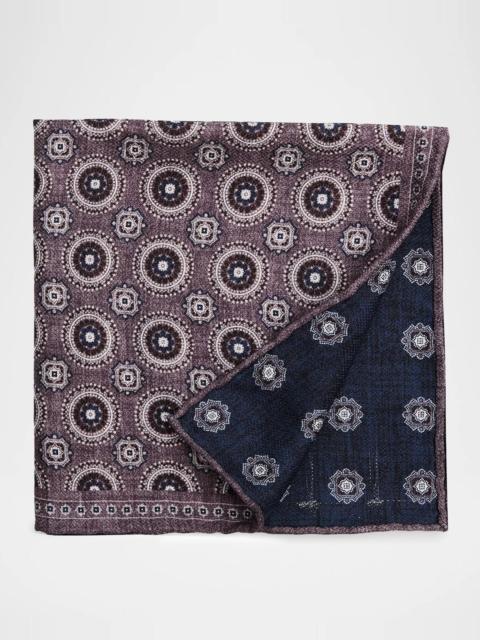 Brunello Cucinelli Men's Geometric Double-Circle Silk Pocket Square