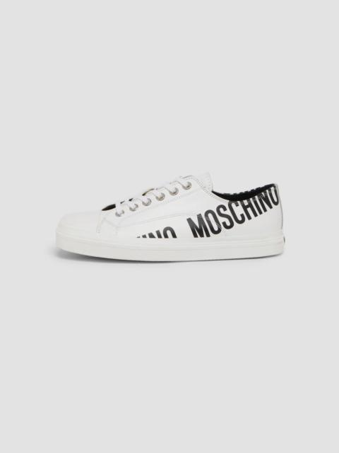 Moschino Men's Logo Faux-Leather Low-Top Sneakers - White Black