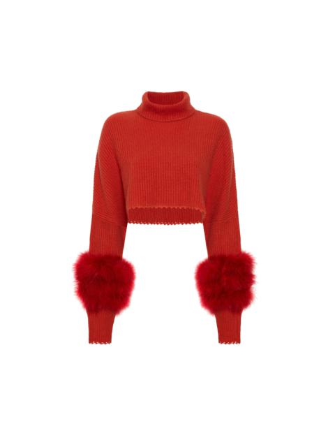 LAPOINTE Airy Cashmere Cropped Turtleneck With Marabou Feathers
