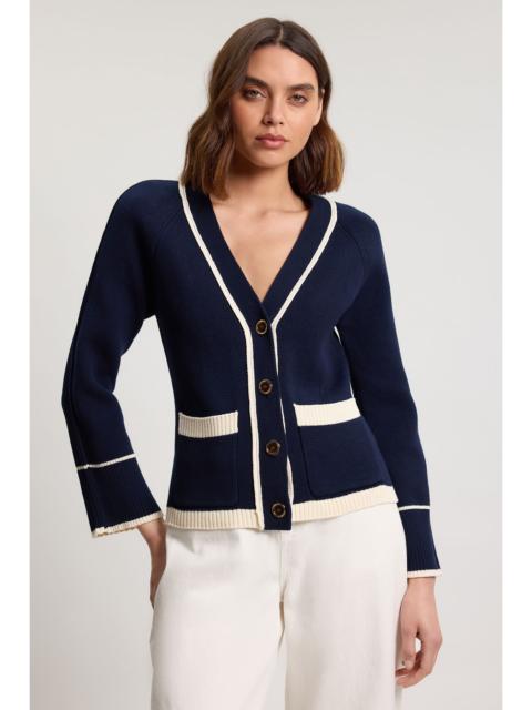 KAREN MILLEN Knit Cotton Contrast Tipped Cardigan