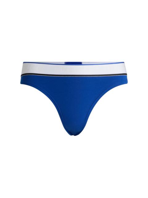 HUGO STRETCH-COTTON THONG BRIEFS WITH LOGO WAISTBAND