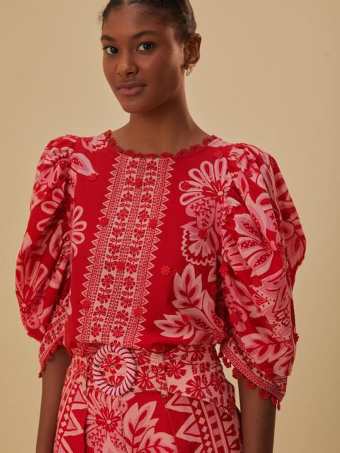 FARM RIO Flora Tapestry Red Blouse