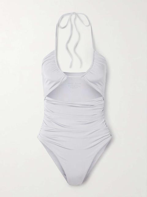 Ruched cutout halterneck swimsuit