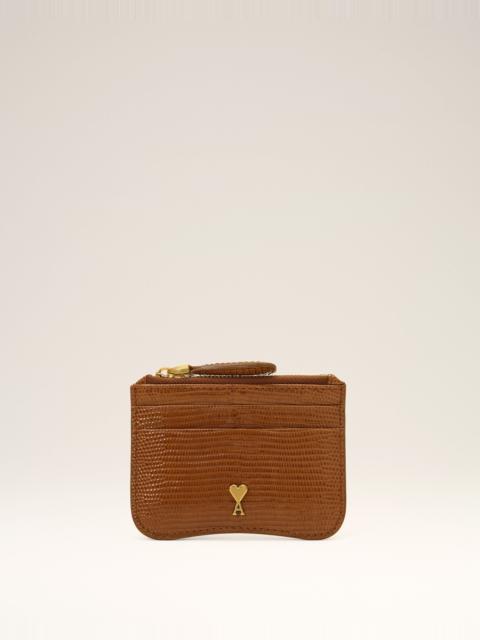 AMI Paris BROWN LIZARD EMBOSSED PARIS PARIS ZIPPED LEATHER CARD HOLDER