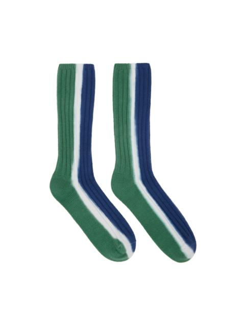 sacai Green & Navy Vertical Dye Socks