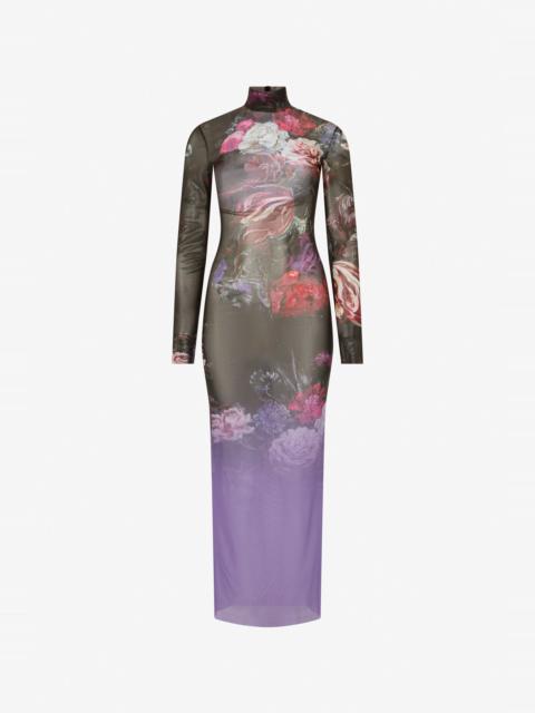 Roberto Cavalli Laminated Tulle Dress With Fiammingo Flowers Print