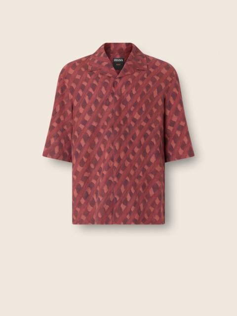 ZEGNA DARK BURGUNDY OASI NET PRINT LINEN SHIRT