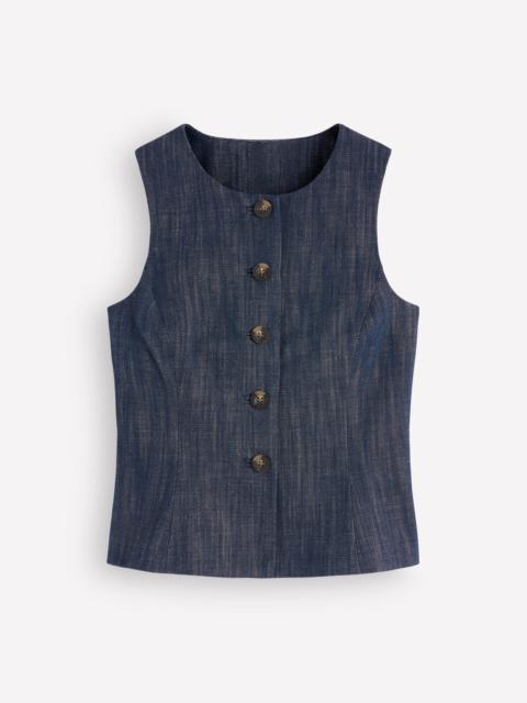 BODEN Denim Peplum Waistcoat-Indigo