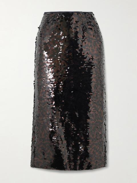 STAUD Ciara Sequined Mesh Midi Skirt