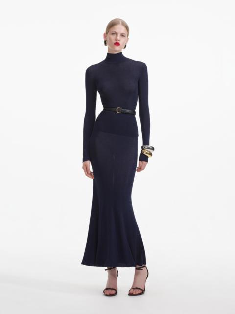 self-portrait Navy Viscose Knit Maxi Skirt
