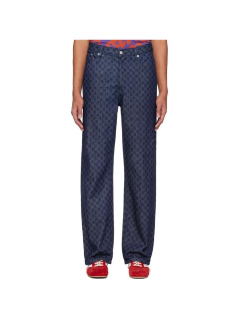 Dries Van Noten Navy Floral Jeans