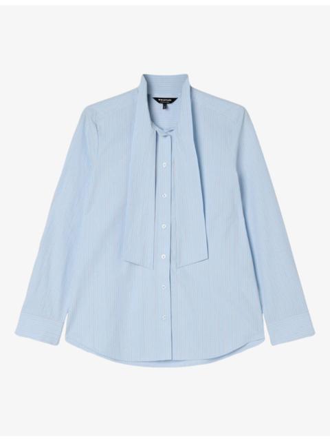 WHISTLES Striped Scarf-Detail Cotton Shirt