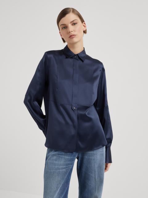 Stretch silk satin shirt with monili