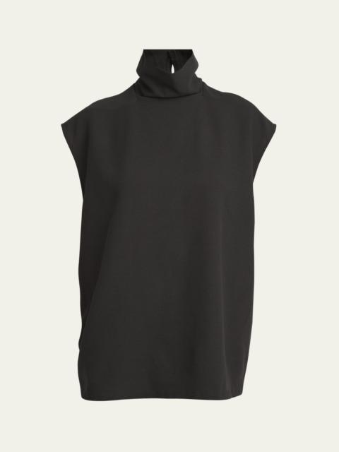 Mock-Neck Cap-Sleeve Wool Top