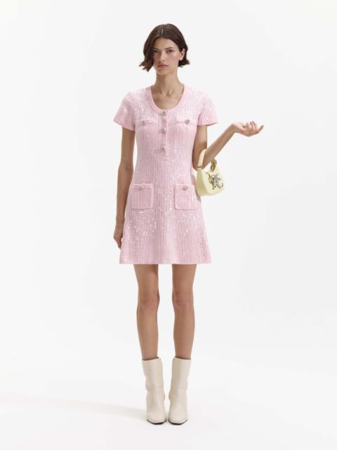 self-portrait Pink Sequin Knit Mini Dress