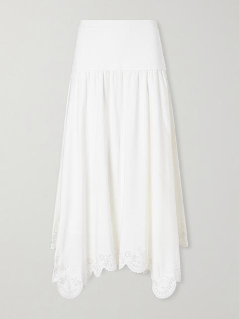 SIMKHAI Heaven Embroidered Linen-blend Midi Skirt