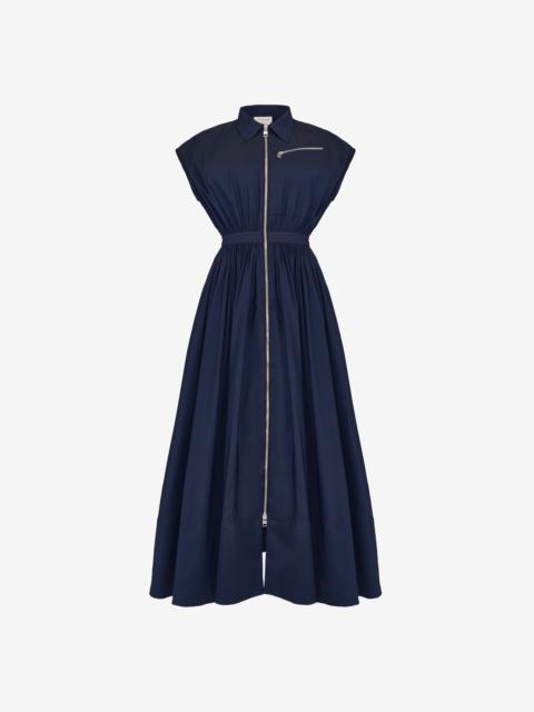 Alexander McQueen Women's Dropped Shoulder Shirt Dress in Electric Navy