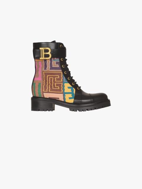 Multicolor needlepoint Ranger Romy ankle boots with Balmain monogram