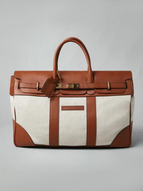 Cotton and linen cavalry and calfskin Country Weekender bag