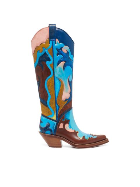 GABRIELA HEARST Hand Painted Capitana Cowboy Boot in Pastel Blue Leather