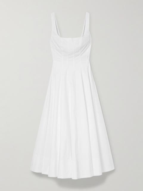 STAUD Wells Pleated Cotton-blend Poplin Midi Dress