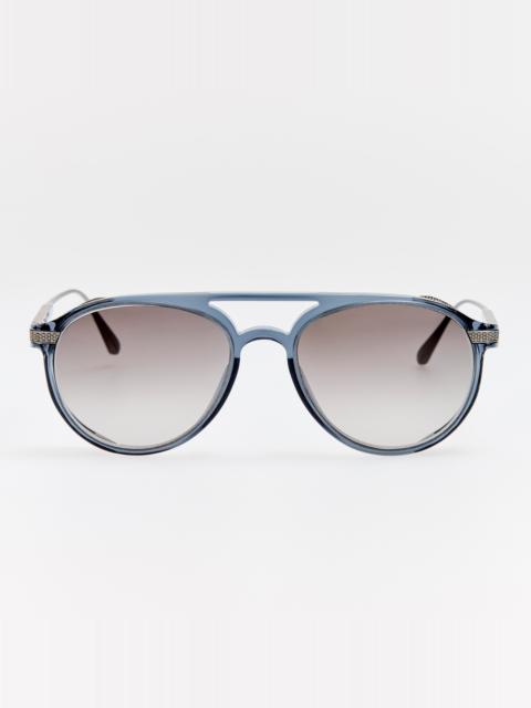 LINDA FARROW Sutton Sunglasses in Antique White Gold and Navy