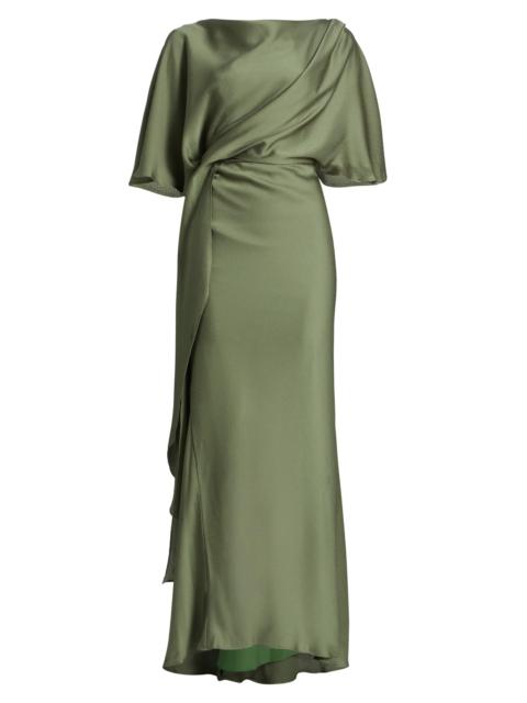 AMSALE Women's Hammered Satin A-Line Gown - Moss