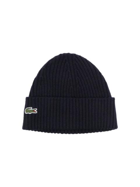 LACOSTE logo-patch ribbed-knit beanie