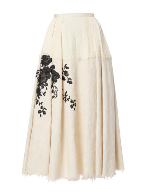 Erdem Embroidered Raw Edge Cotton Jacquared Midi Skirt neutral