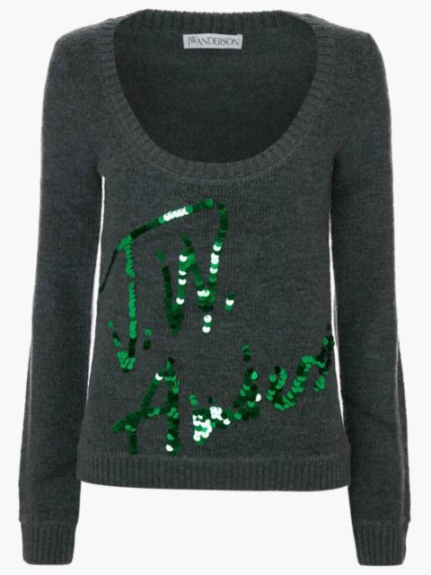 JW Anderson SCOOP NECK SEQUINS LOGO JUMPER