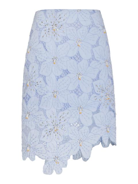 Constellation Embellished Floral Lace Midi Skirt blue