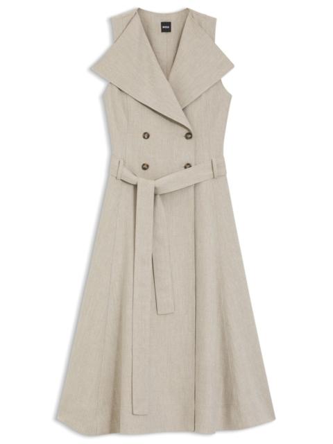 BOSS DOUBLE-BREASTED WRAP DRESS IN A HERRINGBONE LINEN BLEND