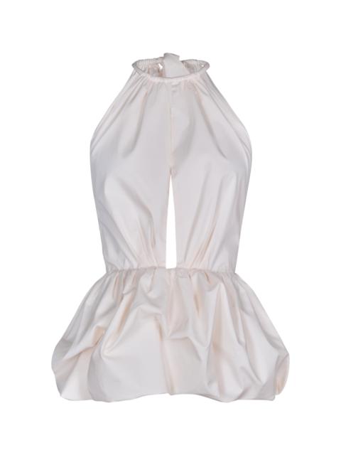 Vision Carrier Peplum Stretch-Cotton Top ivory