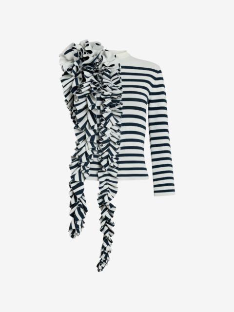 A.W.A.K.E. MODE ruffled-detail striped-pattern top