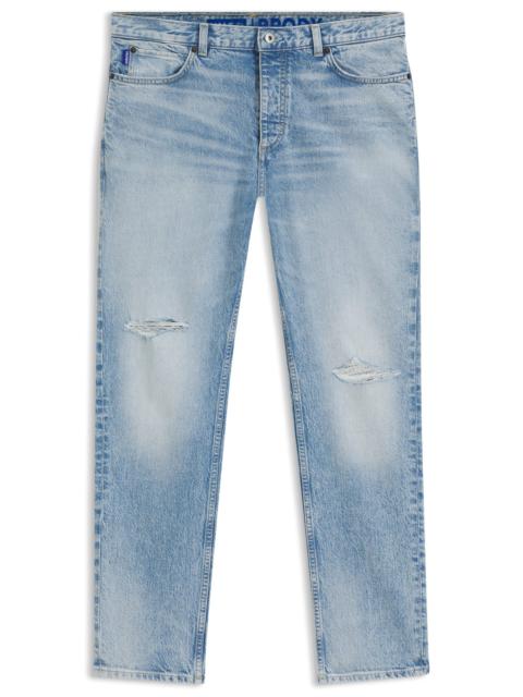 HUGO BLUE TAPERED-FIT JEANS IN DISTRESSED DENIM