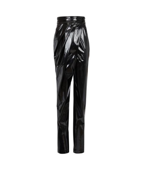 Balmain Asymmetric draped vinyl trousers