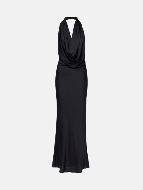 STAUD Poppi draped halterneck silk-blend gown