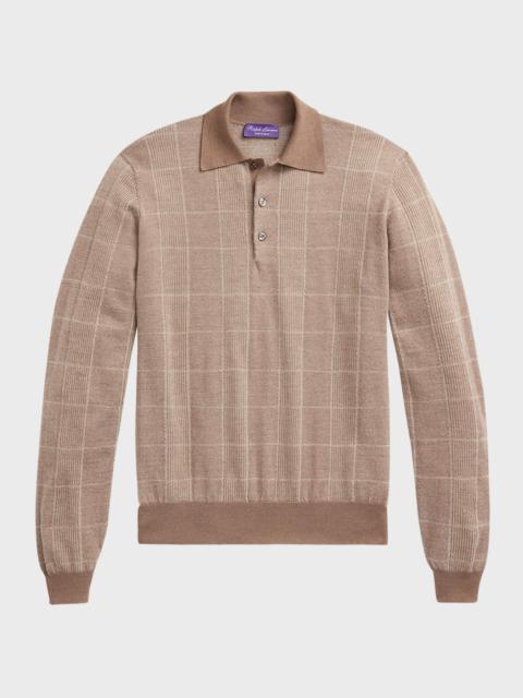 Ralph Lauren Men's Glen Plaid Cashmere-Silk Polo Sweater