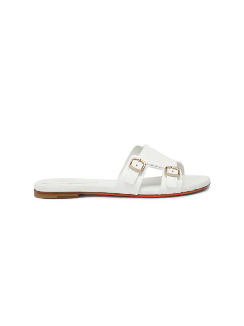 Women's white leather double-buckle Didi slide sandal