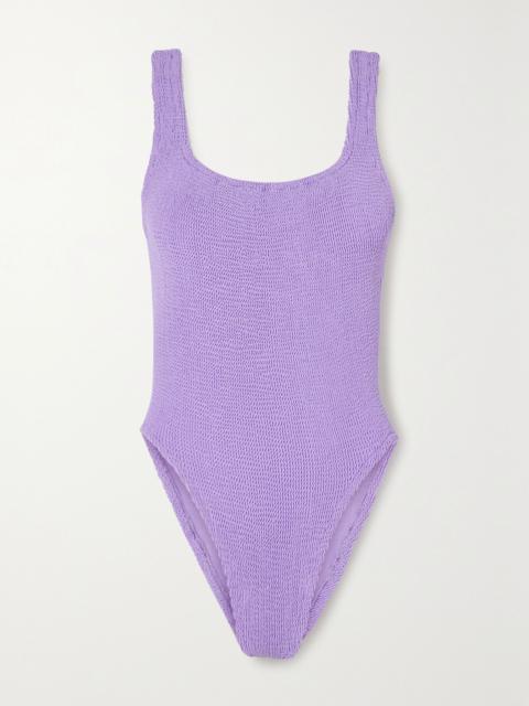 Hunza G Square Neck seersucker swimsuit Lilac