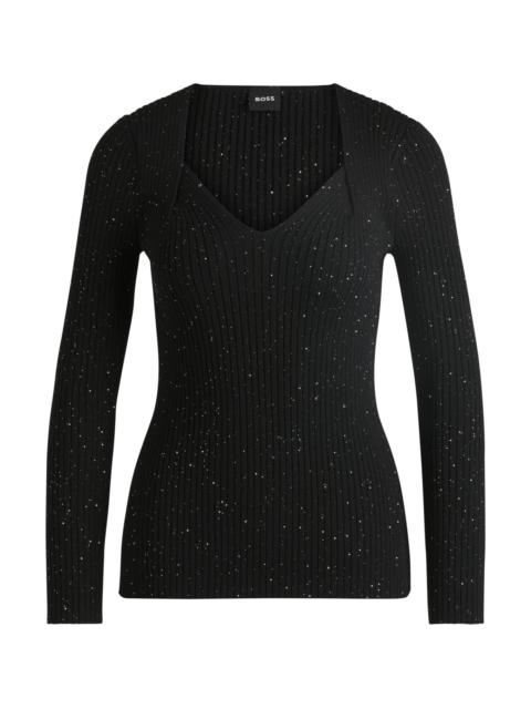 BOSS RIBBED SWEATER WITH SEQUIN EMBELLISHMENTS