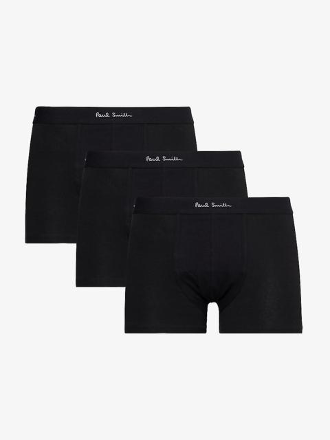 Branded-waistband pack of three stretch organic-cotton trunks