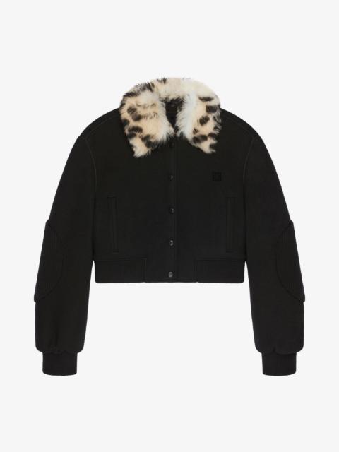 Givenchy CROPPED VARSITY JACKET IN WOOL AND LEOPARD PRINT FUR