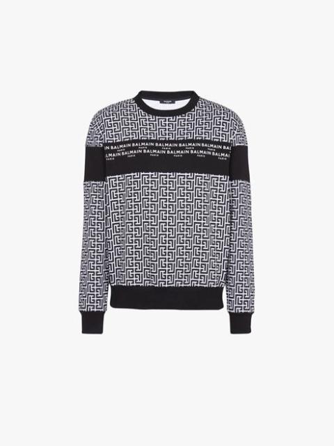 Balmain Eco-designed cotton sweatshirt with ivory and black Balmain monogram logo print