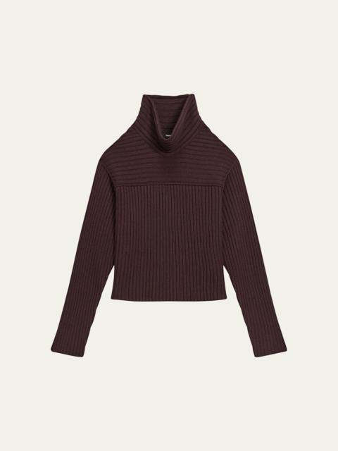 Theory Wool Knit Long-Sleeve Turtleneck Top