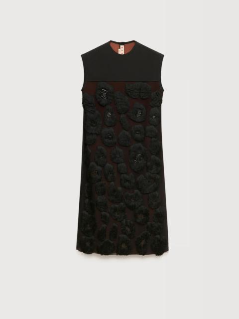 Marni BLACK GEORGETTE DRESS WITH SHAGGY CAMOUFLAGE MOTIF