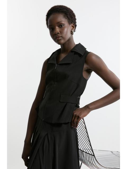 KAREN MILLEN Tailored Crepe Buckle Detail Sleeveless Jacket