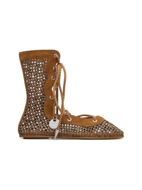 Kiko Kostadinov Brown Reticella Lace Up Ballerina Flats